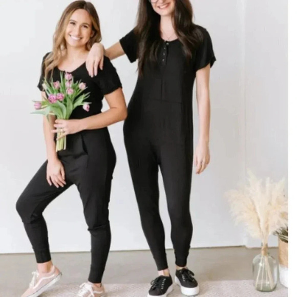 Smash+  Tess Womens Size Large Button Pocket Anyday Midnight Black Jumpsuit - Picture 1 of 16